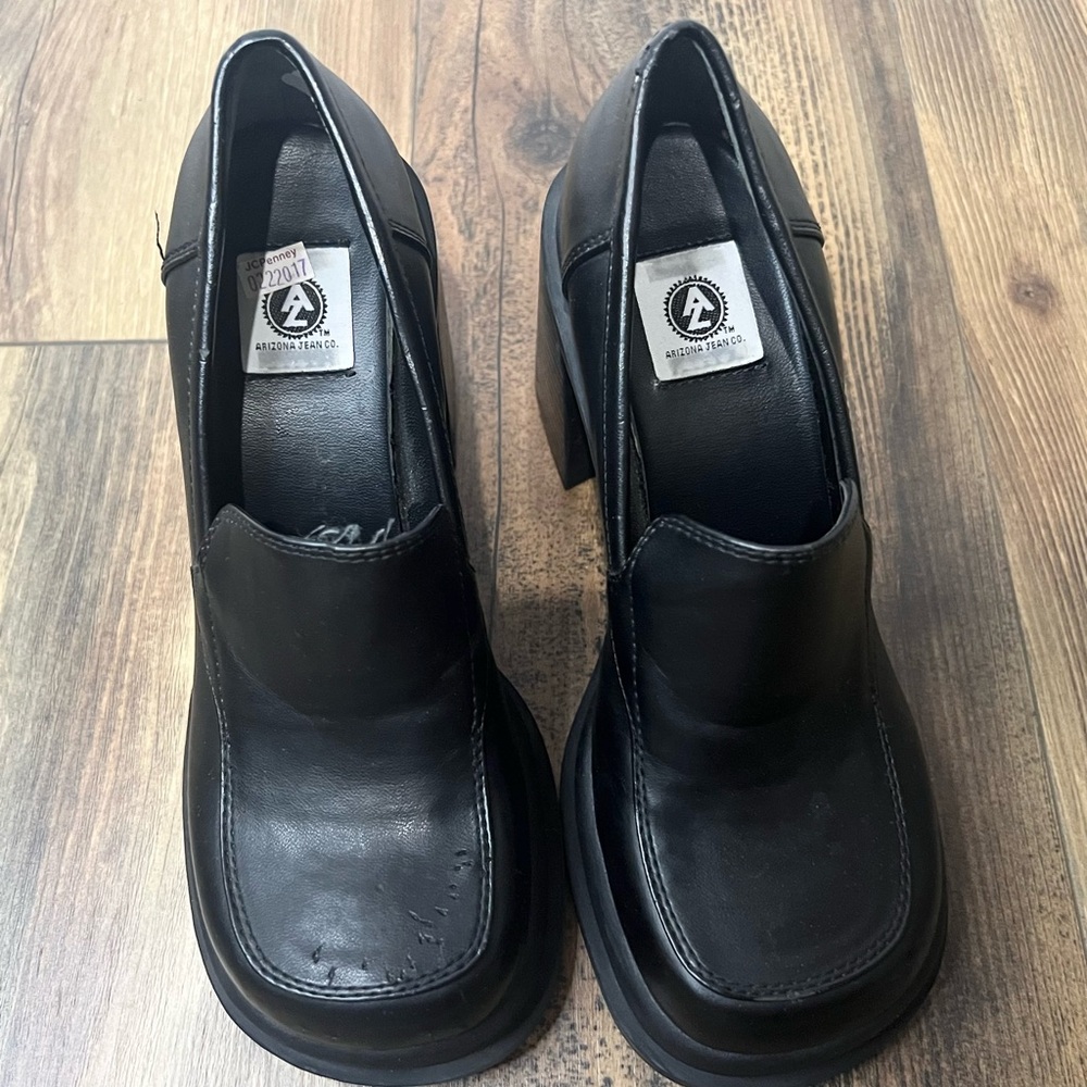Vintage Arizona Chunky Y2K Black Platform Loafers Slip-On Women's Sz 6.5 Shoes